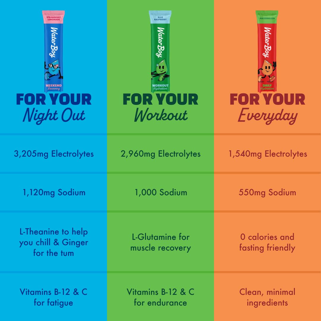 Waterboy Daily Hydration | 1,570mg Electrolyte Powder Packets | No Sugar, All Natural, Gluten Free, Zero Calories | 15 Drink Stick Mixes (Watermelon) - Maple Wellness Supplements