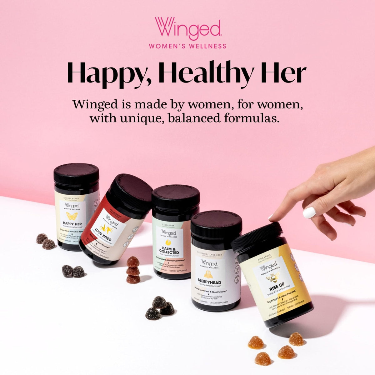 Winged Wellness Multivitamin Gummies for Teen Girls - Teen Vitamins for Mood & Hormonal Health - Vegan Gummy Supplement with Chaste Tree, Lemon Balm, L-Theanine, Probiotics & Biotin - 50 Gummies - Maple Wellness Supplements