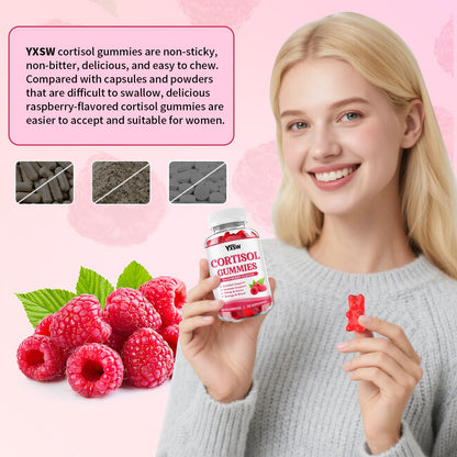 YXSW Cortisol Supplements Gummies for Women Sugar-Free Cortisol Gummies with Magnesium Glycinate Ashwagandha Rhodiola Rose for Relaxation, Focus, Zzz Support, Raspberry Flavor, 60 Count - Maple Wellness Supplements