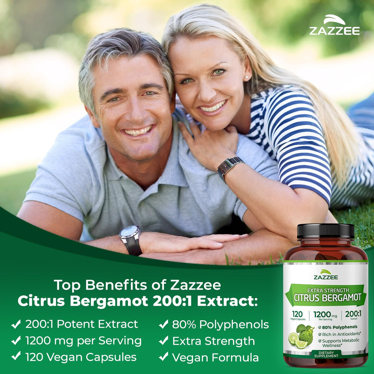 Zazzee Extra Strength Citrus Bergamot 200:1 Extract 1200 mg, 80% Polyphenols, 120 Vegan Capsules, Standardized 200X Potency - Maple Wellness Supplements