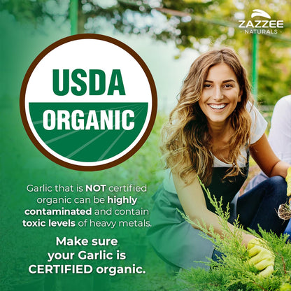 Zazzee USDA Organic Odorless Garlic 20:1 Extract, 1% Allicin, 100 Vegan Capsules, 3+ Month Supply, Allium Sativum, Immune, Circulation & Heart Health Support - Maple Wellness Supplements