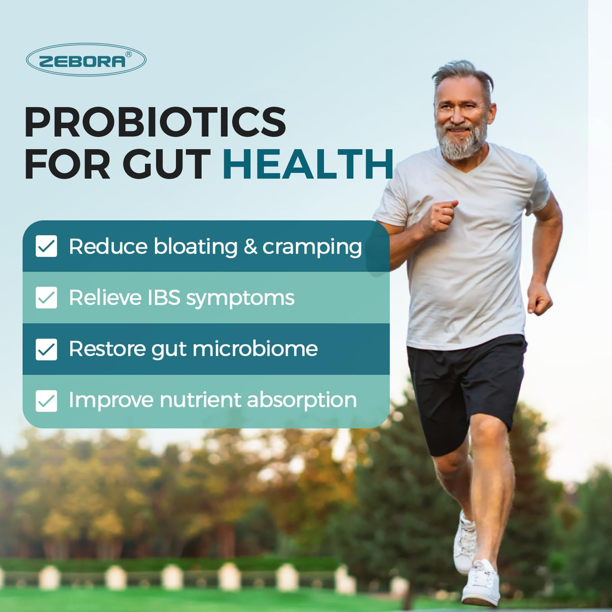ZEBORA Probiotics for Men and Prebiotics for Digestive Health, 90 Tablets, 60 Billion CFUs for Immune and Gut Health, 10 Strains, Hypoallergenic Probiotics, - Maple Wellness Supplements