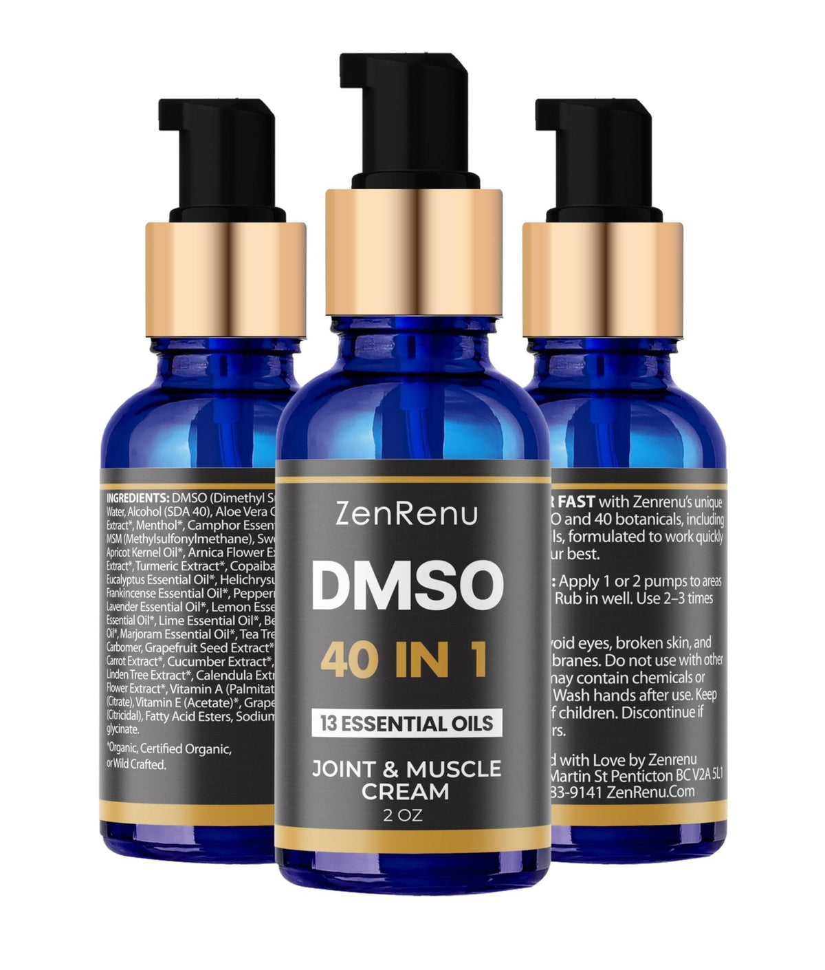Zenrenu DMSO Cream 99.995% Pure Pharmaceutical Grade - 40-in-1 Advanced Formula -12 Essential Oils, Arnica, Aloe Vera, MSM - Fast-Absorbing Cream – 2 oz Glass Pump Bottle – Made in USA - Maple Wellness Supplements