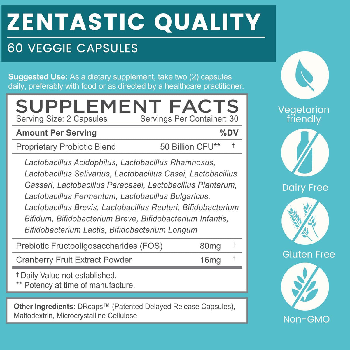 Zentastic Probiotics & Prebiotics Supplement - 50 Billion CFU - for Men & Women’s Immune & Digestive Health - 16 Strains - Shelf Stable - 180 Delayed Release Veggie Capsules - Maple Wellness Supplements