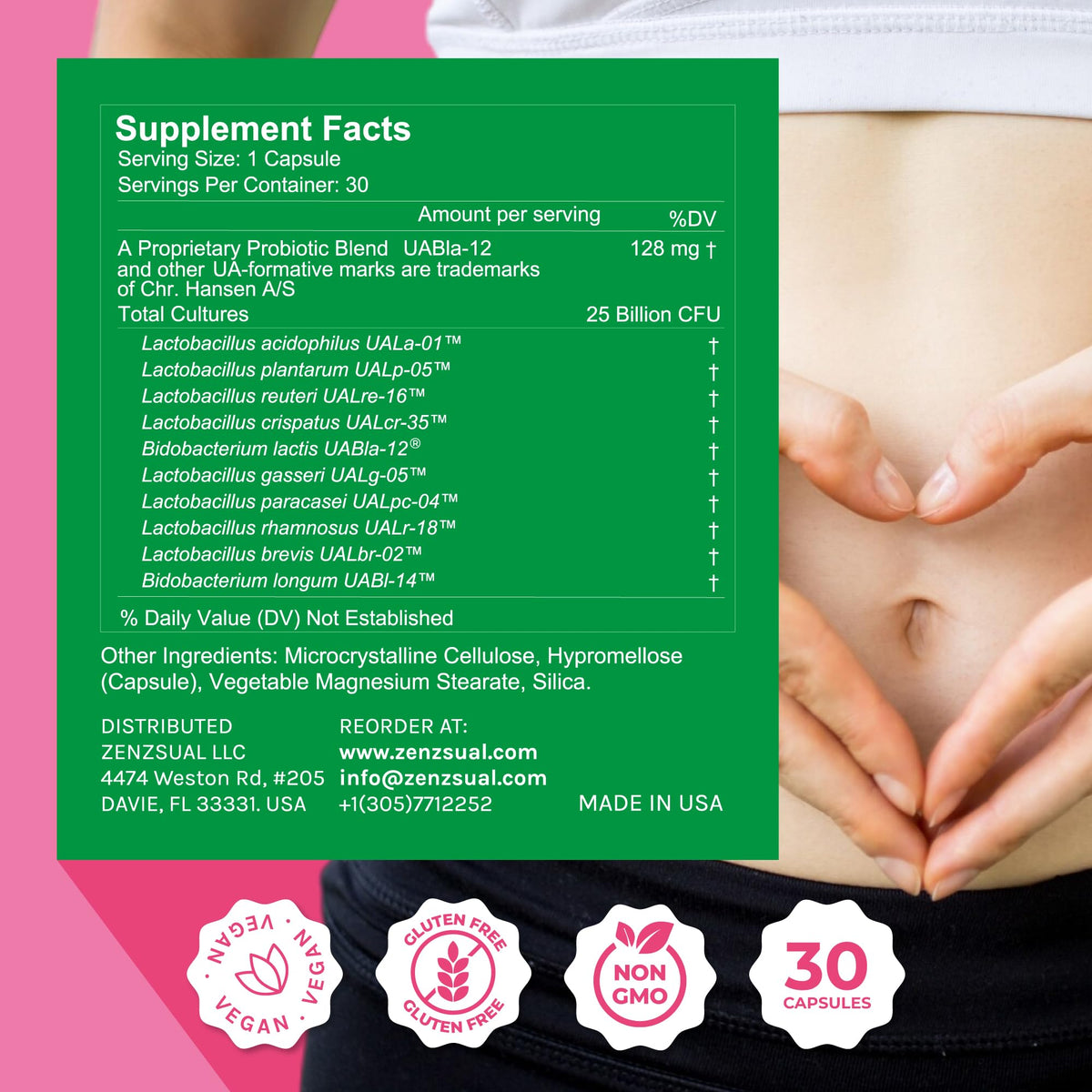 ZENZSUAL Zenbiotic Probiotics Support for Women – 25 Billion CFU, Vaginal Health & pH Balance Support, Odor & Yeast Control, Gut & Digestive Health, Urinary Comfort, Hormone Balance, 30 Vegan Capsules - Maple Wellness Supplements