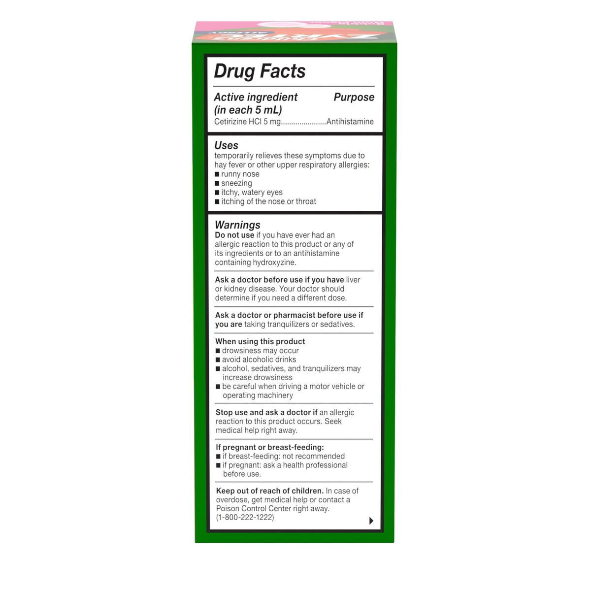 Zyrtec Children's Liquid, Kid's Antihistamine Syrup, Dye-, Sugar-, and Alcohol-Free, Pleasant Bubble Gum Flavor, Contains Cetirizine HCl Suitable for Ages 2 Years and Up, 4 fl oz Bottle - Maple Wellness Supplements